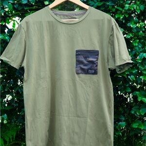 Green and Black Short Sleeve Tee with Camouflage Accent